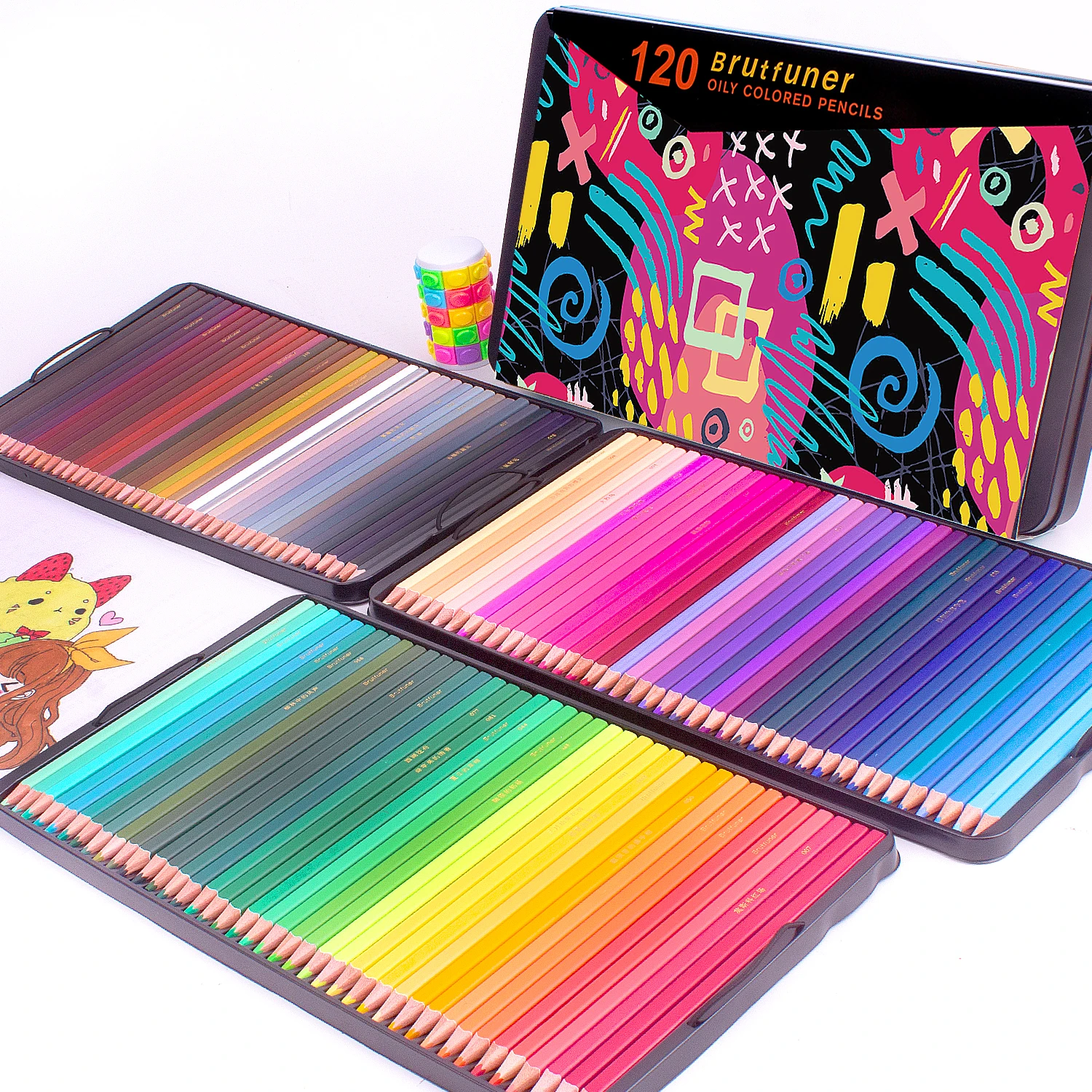 Brutfuner 12/120/180 Square Barrel Colored Oil Pencilsfor Adult Artists for Coloring Books Drawing Sketching Artist Students | Канцтовары