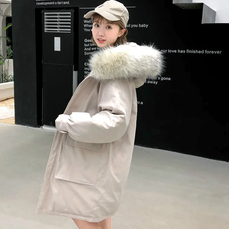Neploe корейский консервативный стиль средней длины студенческое зимнее пальто Женская мода патч с капюшоном Abrigos Mujer Inverno Толстая куртка 46314 - Цвет: creamy-white