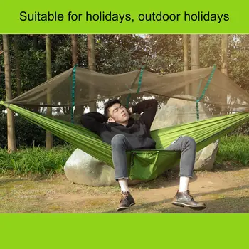 

Large Nylon Outdoor Hammock Parachute Cloth Fabric Portable Camping Hammock With Mosquito Nets for 1-2 Person 260cm*130cm