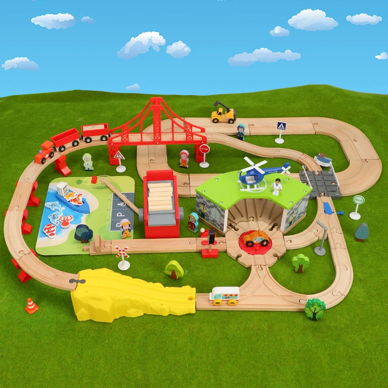 Children's Wooden electric train track suit toy car assembly building block wooden track car puzzle boy