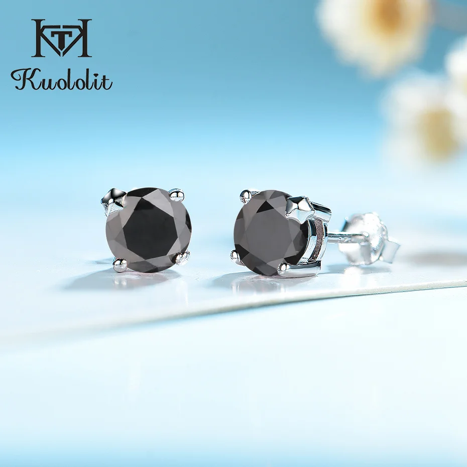 Kuololit Black Spine Solid 925 Sterling Silver Stud Earrings For Women Star Christmas Jewelry Wedding Fashion Party Gift | Украшения и
