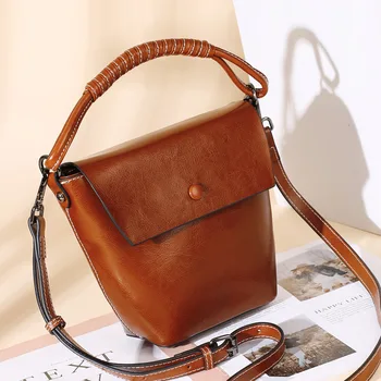

New Small Bucket Handle Women Handbag Tote Split Cow Leather Women's Crossbody Shoulder Bags Fashion Street Travel Shopping