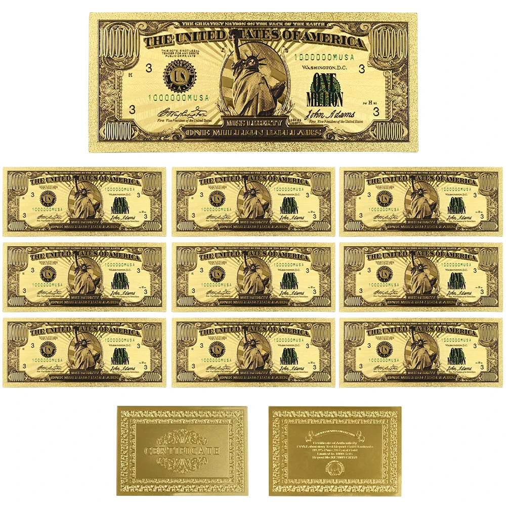 7Pcs USA Dollars Banknote Gold Foil Paper Money Crafts Collection Bank Currency