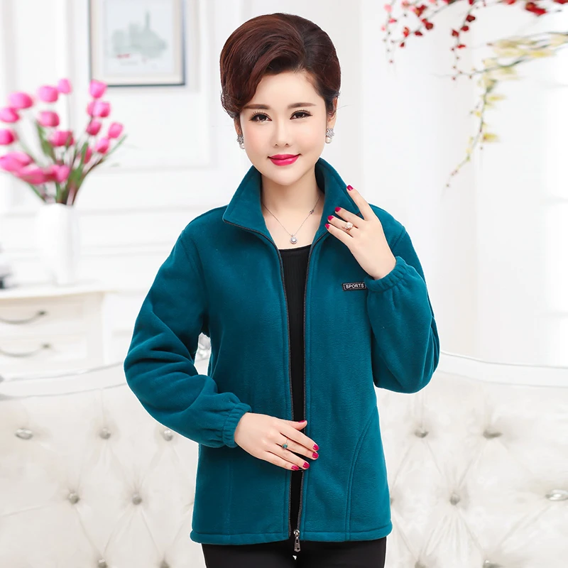 low cost  Women Warm Fleece Jackets Autumn Spring Polar Fleece Coat Female Lightweight Outerwear Red Purple G