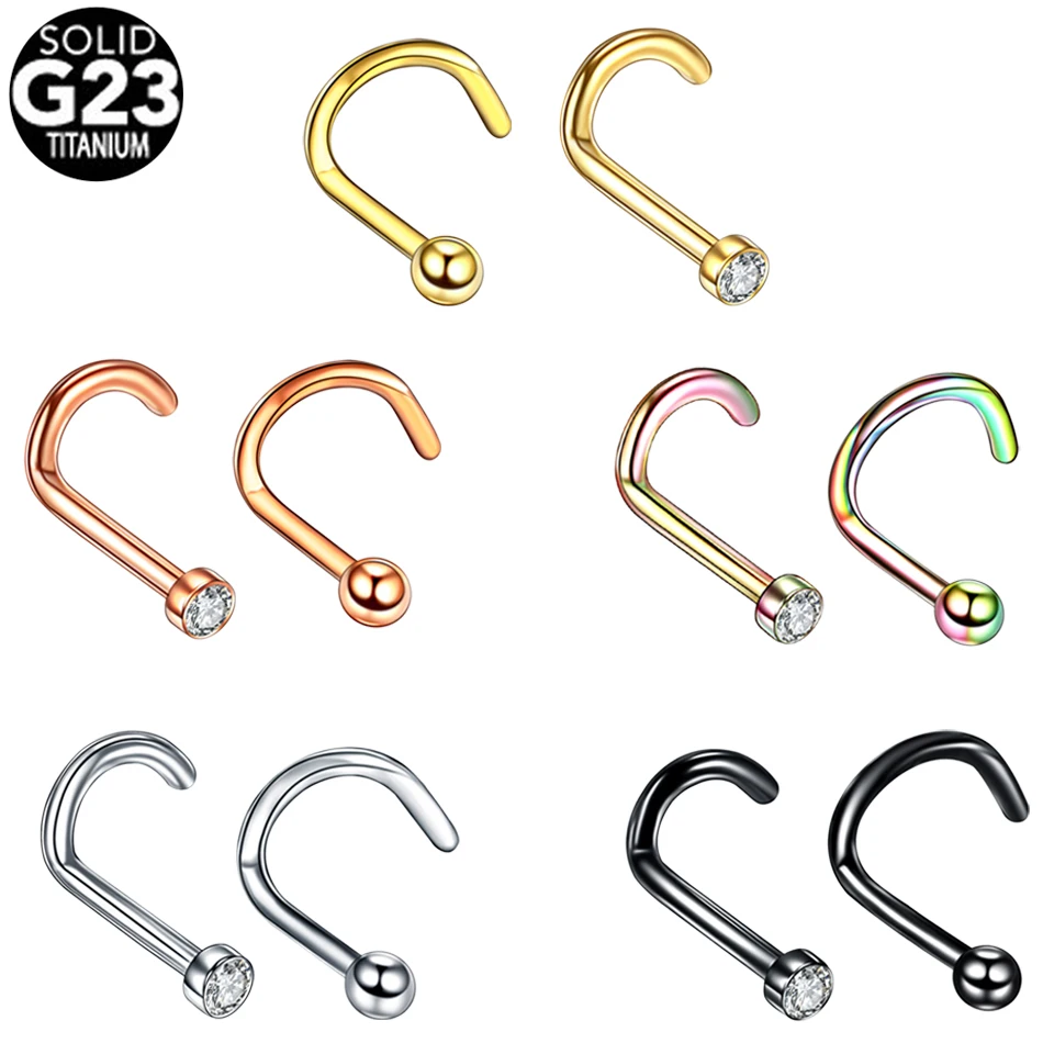 1Pc G23 Titanium Crystal Gem Nose Stud Piercing 18G 20G Screw Nazir Nostril Earring Ring CZ Body Jewelry | Украшения и аксессуары
