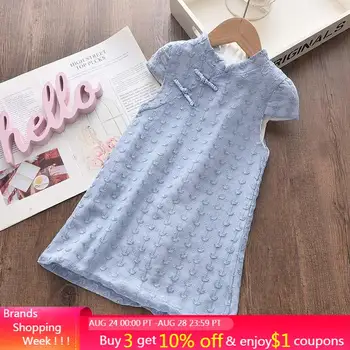 

Menoea Girls Kids Cheongsam Dress 2020 Summer Children Elegant Costumes Flowers Embroidery Baby Solid Color Children Vestidos