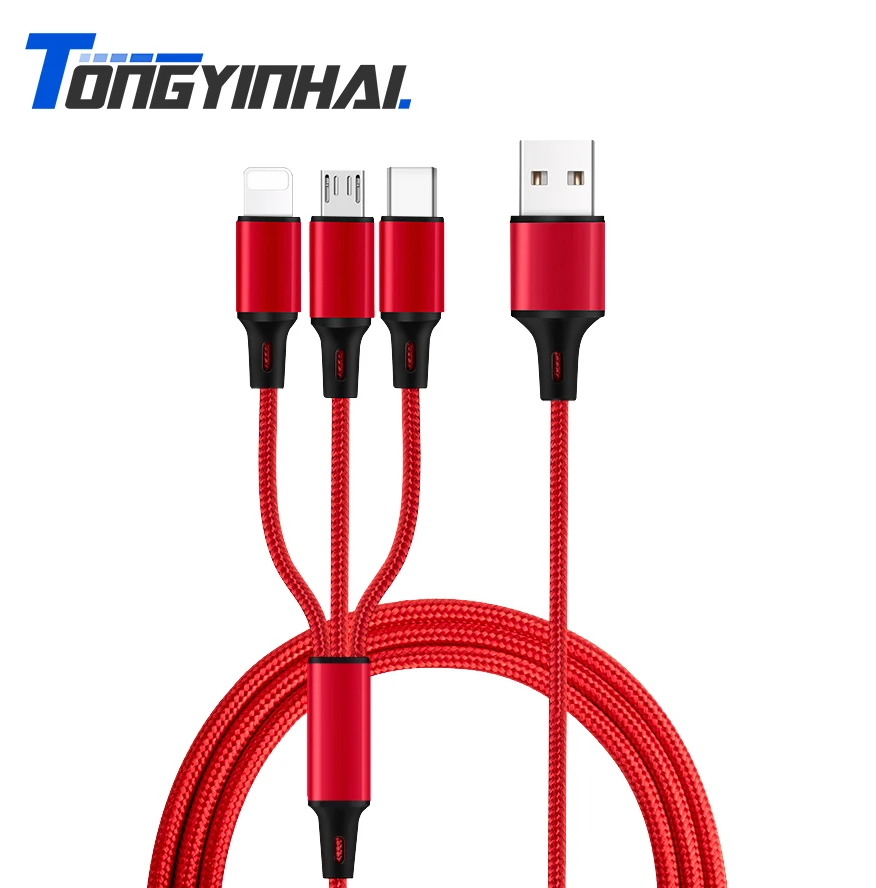 3 в 1 кабель Micro USB type C 1,2 м для iPhone XS Max X XR 5 5SE 6 S 6 S 7 8 Plus samsung huawei кабели для быстрой зарядки провод шнур