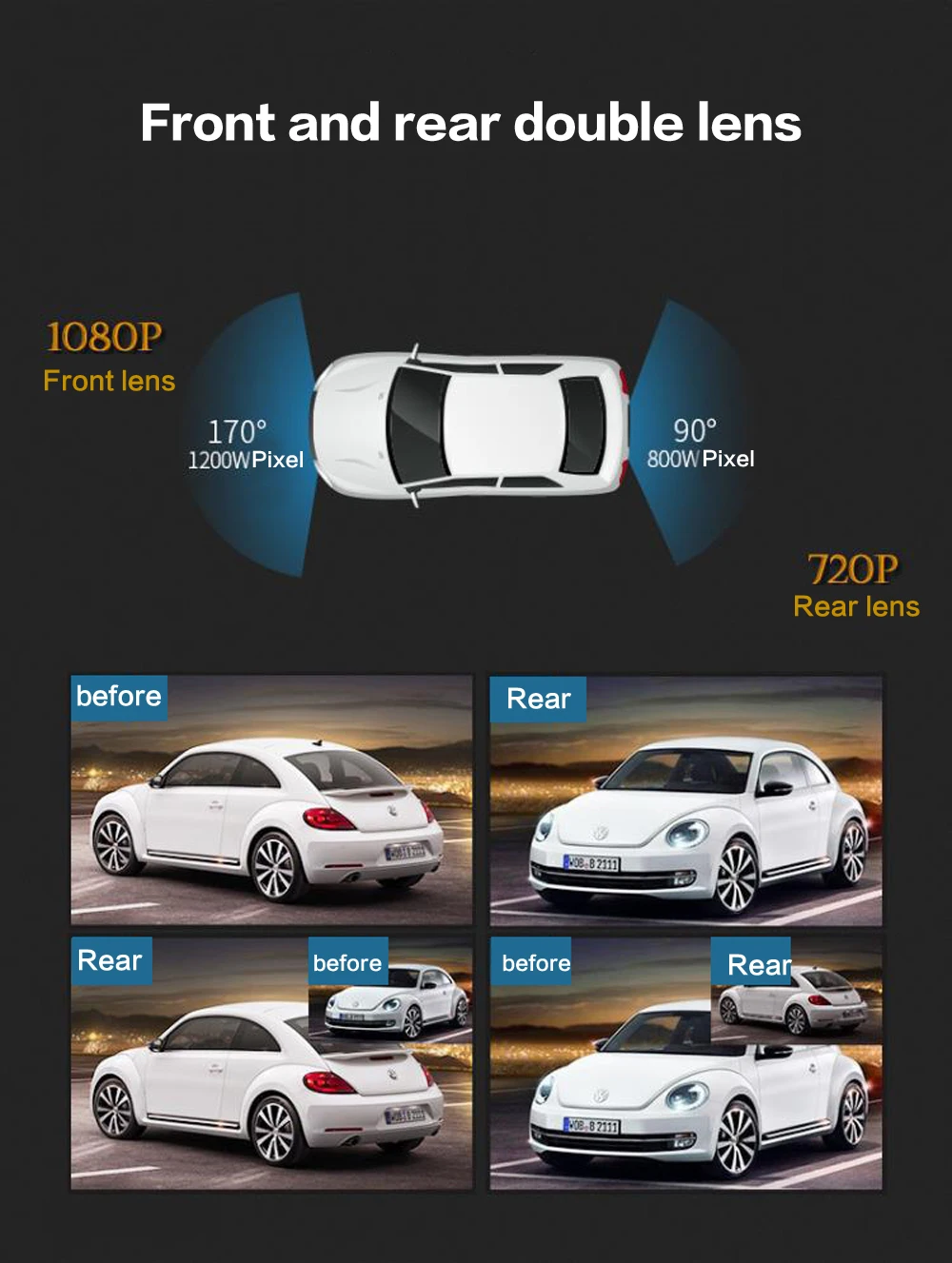Новые 5 шт/упаковка, дюймоый сенсорный экран Автомобильный видеорегистратор, ночное видение, ночное видение до и после того, как с двойными линзами Двойная Запись HD из цинкового сплава, цинковый сплав