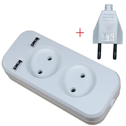 Compact USB Extension Power Strip with Dual USB Ports and EU Plug - 1200W, 250V - White with plug