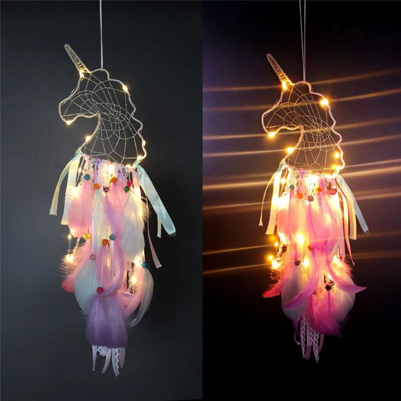 1PC Ins Creative Wildebeest Wind Chime Night Light Dream Catcher Wall Hanging Simple Girl Room Decoration Unicorn Small Pendant | Дом и сад