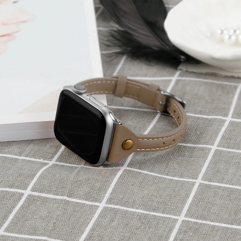 Ремешок для Apple Watch 4 5 iwatch ремешок 44 мм 40 мм 38 мм 42 мм 4 3 высококачественный кожаный Браслет Т-образный ремень с заклепками аксессуары