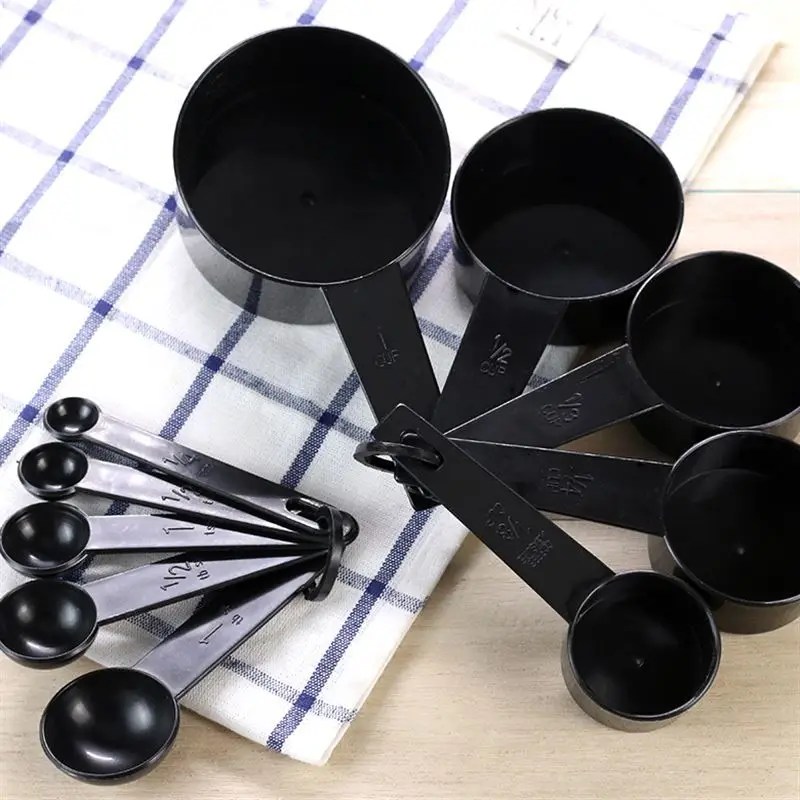 10 шт. черные мерные чашки и мерная ложка лопатка силиконовая ручка кухонный измерительный инструмент дропшиппинг