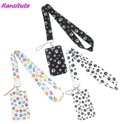 Ransitute R1499 Cute Puppy Paw Prints Lanyards Id Badge Holder Keychain ID Card Pass Gym Mobile Badge Holder Lanyard Key Holder