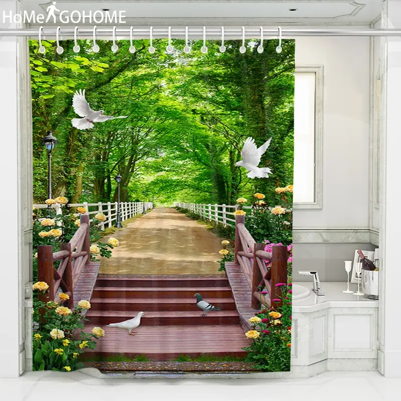 

Forest print 3D Shower Curtain Strolling Promenade Bathroom Fabric Waterproof Polyester Shower Bath Curtains for Bathroom Shower