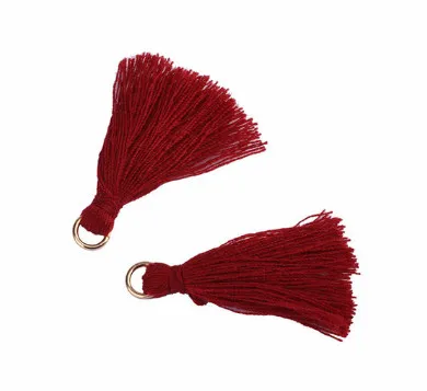 Wine red HOMETREE 20 шт. металлическое кольцо полиэстер хлопковая ткань цвет мини-кисточка DIY Подвеска для изготовления ожерелья кисточка отделка Швейные аксессуары - Цвет: Wine red