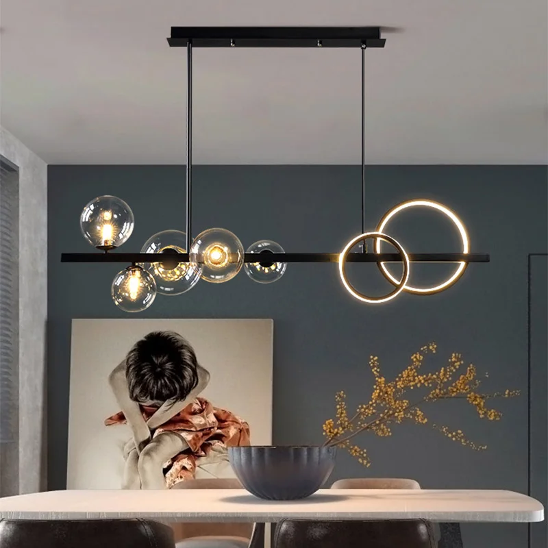 Black Chandelier for Home Kitchen Dining Living Room Modern LED Hanging Ceiling Pendant Lamp Over The Table Interior Lighting