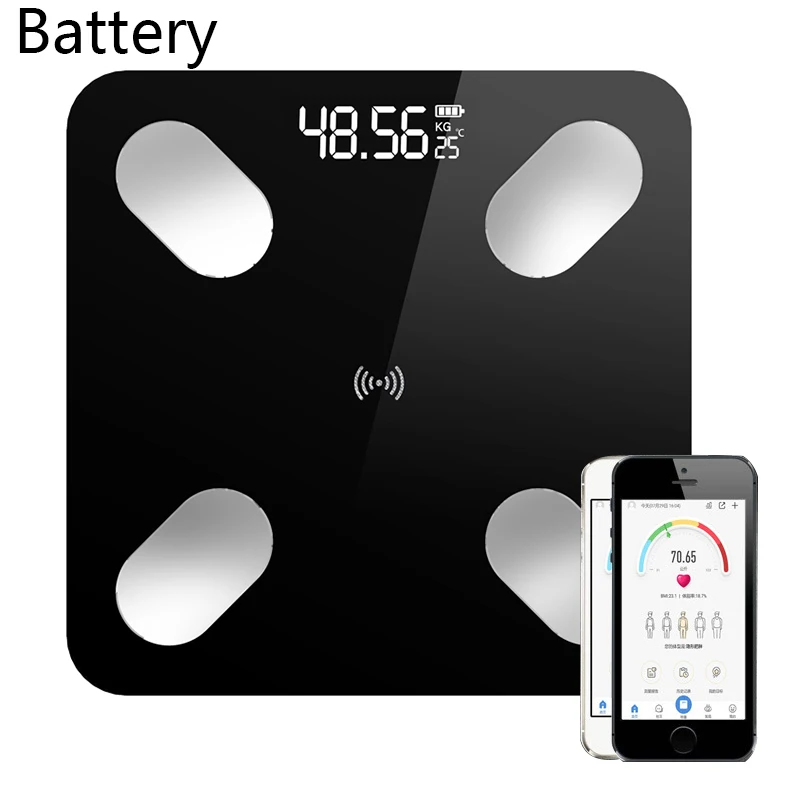 Battery 1 шт., умные весы для жировых отложений, напольные, умные, электронные, светодиодный, цифровые весы, измерительный баланс, Bluetooth, приложение для Android или IOS - Цвет: Battery