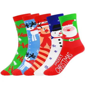

5 Pairs Christmas Stockings Autumn Winter Stylish Combined Middle Cotton Socks Christmas Festival Boxed Holiday Socks