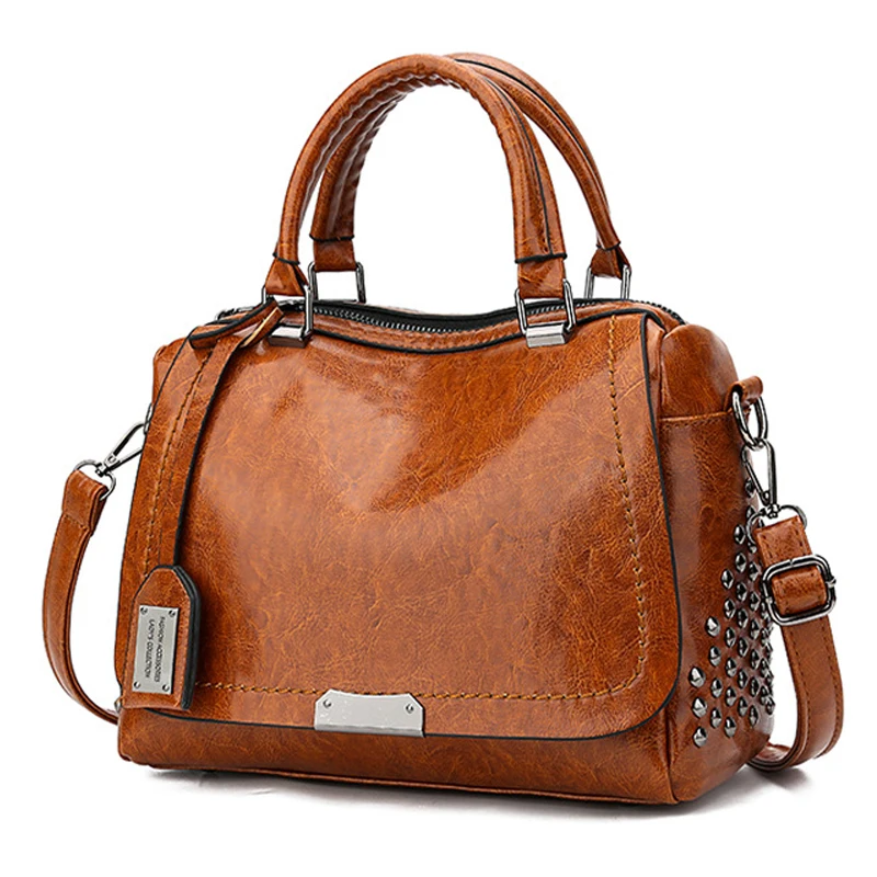 High Quality Leather PU Women Top Handle Bag Fashion Rivet Style Shoulder Bag