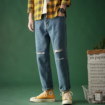 

Erkek Kot Pantolon Men Vintage Jeans Harem Pant 2020 Men Japan Streetwear Shredded Patchwork Denim Pant Men Loose Blue Jeans 5XL