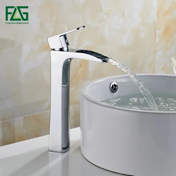 

FLG Sliver Waterfall Bathroom Basin Faucets Single handle Cold and Hot Brass Chrome Vessel Sink Water Mixer Tap Faucet 144-11C