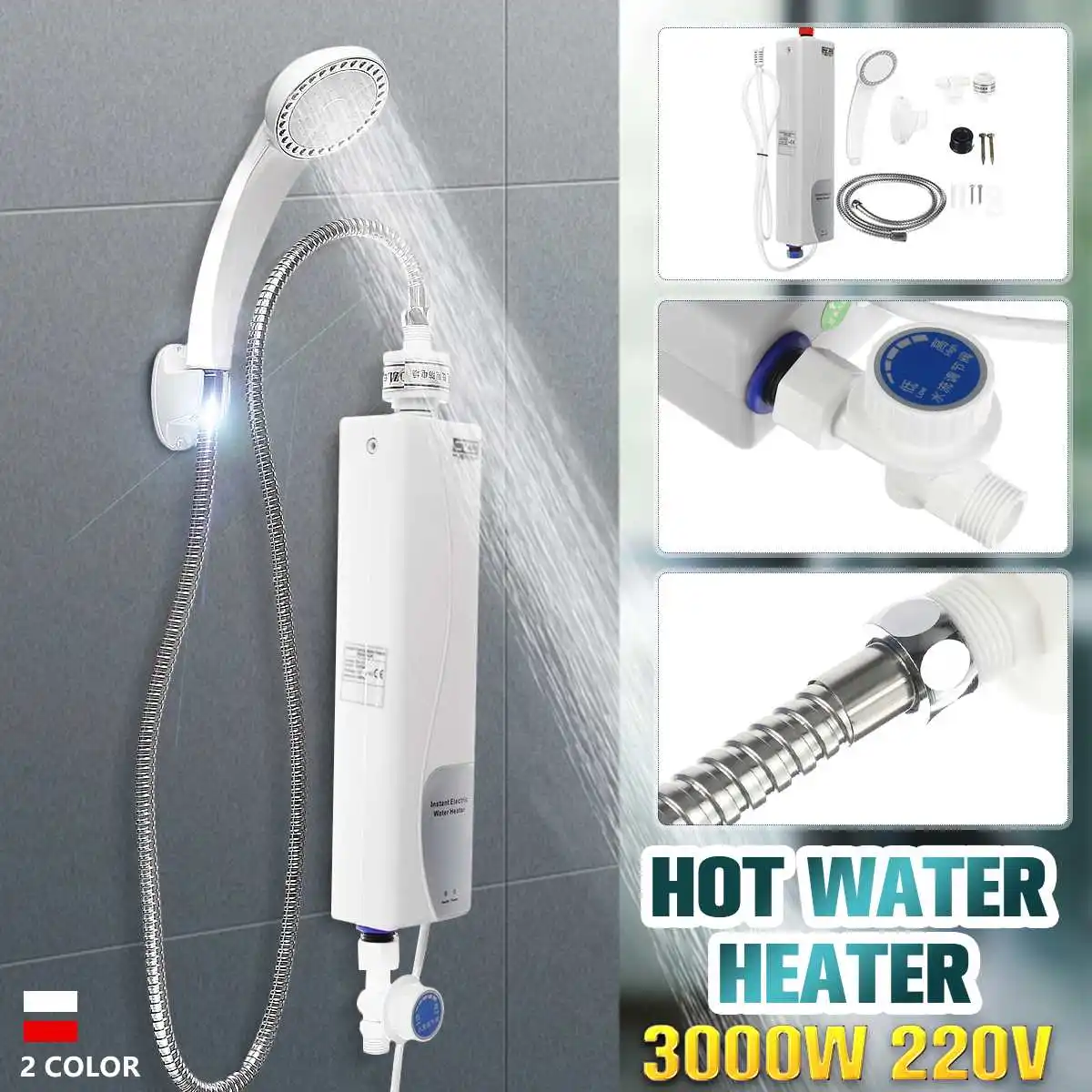 US 220V 6500W Instant Electric Tankless Hot Water Heater Kitchen Bathroom IPX4 