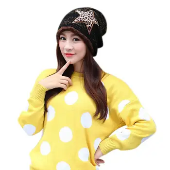 

Fashion Women Star Winter Plus Velvet Warm Knitted Wool Hat Ski Cap star Sports With letters Multi-function beanies Velvet hat