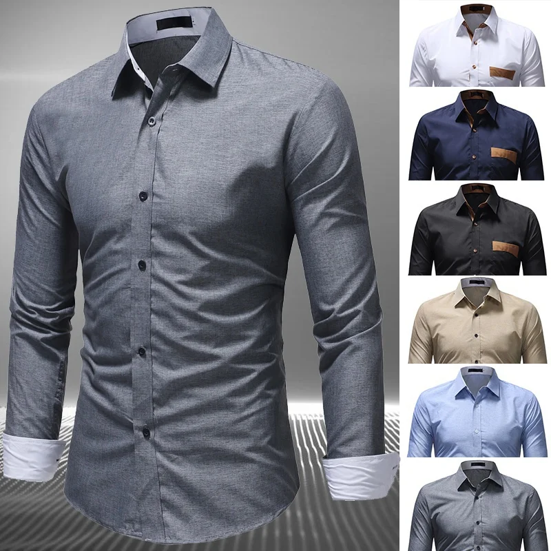 short sleeve button down shirts Men Shirts Slim Fit Tops Casual Long Sleeve Pocket Business Shirts Mens Wedding Party Shirt Male Clothing 2021 short sleeve button up shirt