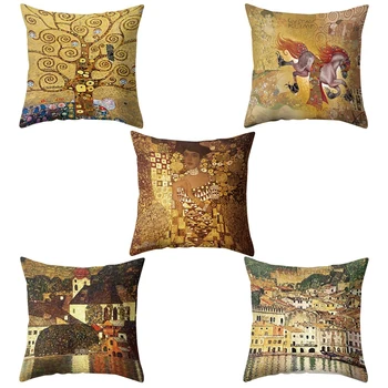 

Khaki Imagining Figure Painting Pillow Case with Invisible Zipper Home Retro Pillowcase for Home Living Room Washable Vintage