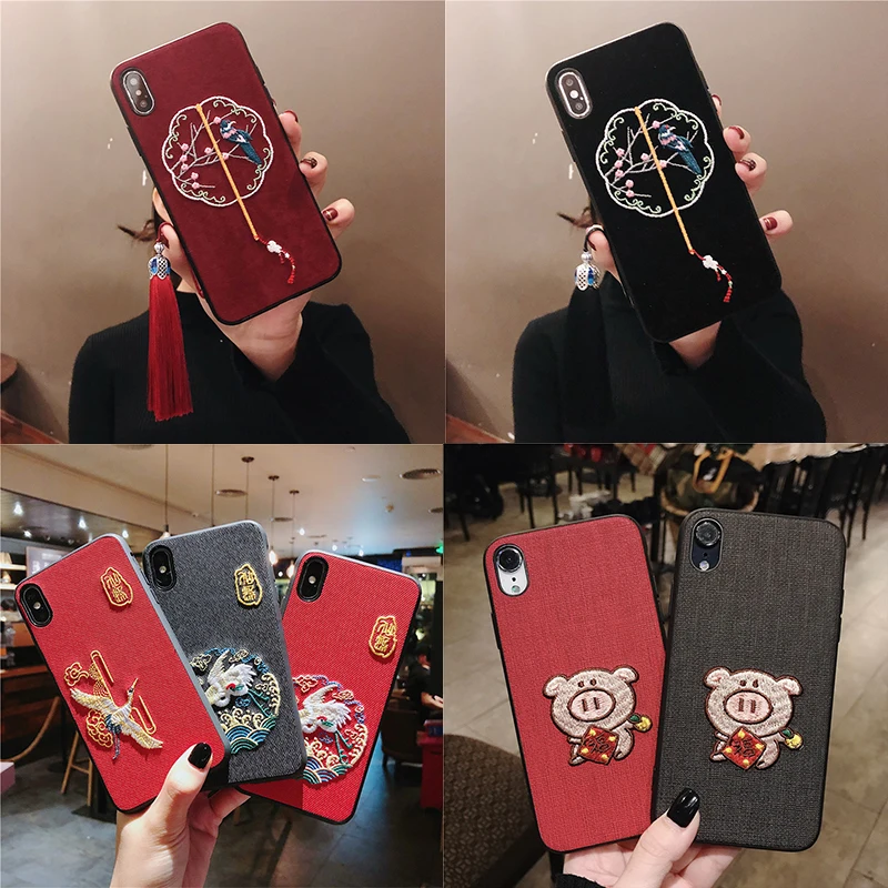 

Luxury Embroidery Cover for iPhone X XR XS MAX Cases 3D Animal handmade phone case on for iPhone 6 6S 7 8 Plus Case fundas