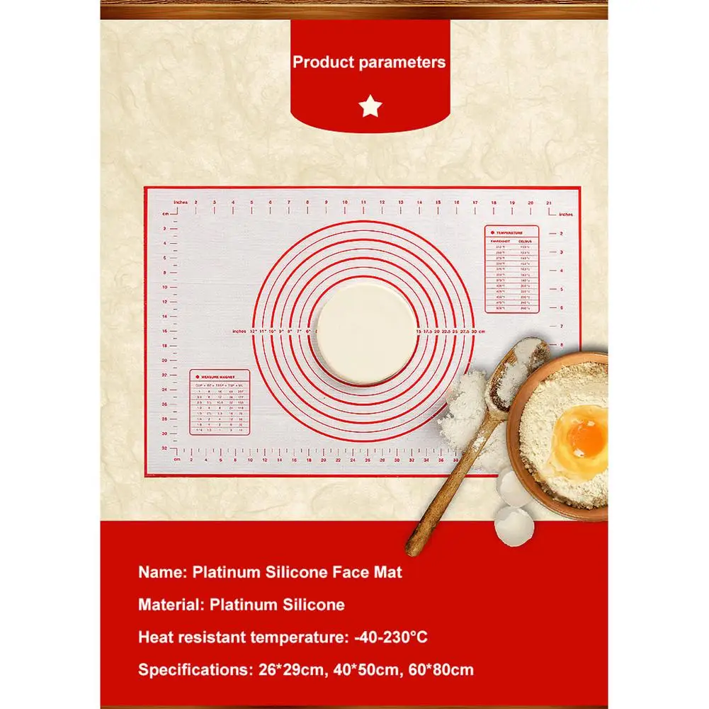 Silicone Baking Mat with Scale Non-Slip Rolling Dough Baking Pad Kneading Pastry Sheet Food Grade Platinum Oven Liner 30E