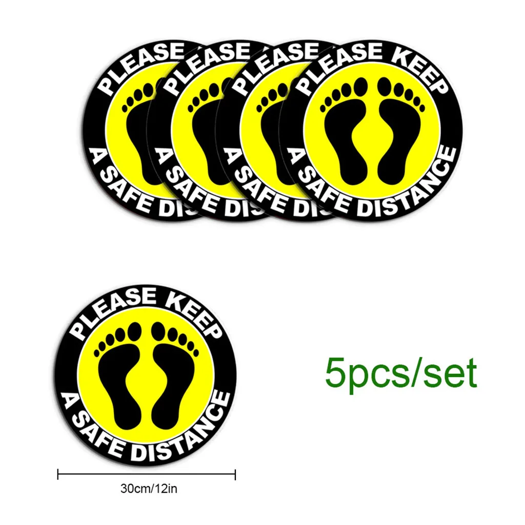 5pcs Please Social Distancing Arrow Feet Signs Floor Decals Health Safety Sign