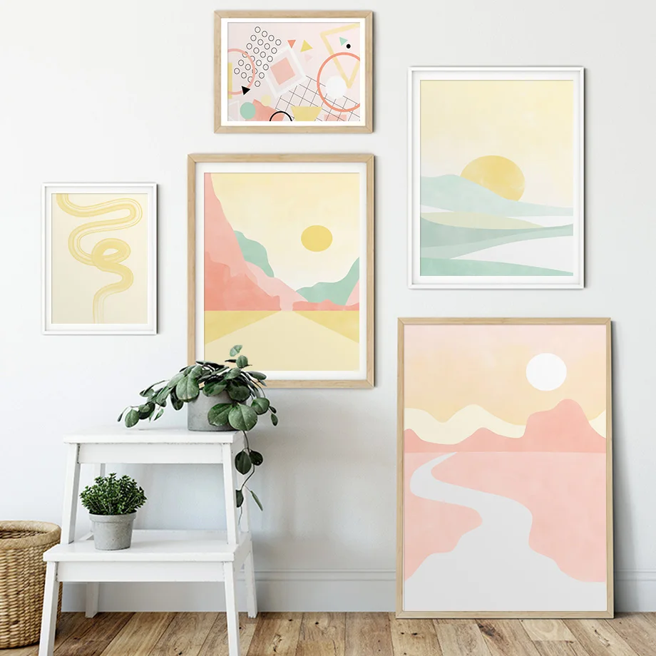 

Plant Flower Abstract Yellow Line Wall Art Canvas Painting Nordic Posters And Prints Wall Pictures For Living Room Pastel Decor