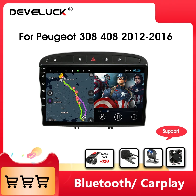 Автомагнитола 2DIN на Android 9 0 для Peugeot 308 308SW 408 2012 2016 T9 4 Гб + 64 мультимедийный