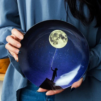 

Nordic Starry Sky Plate Porcelain Cake Fruit Dessert Plate Western Steak Pasta Dinner Food Dish Tray Bone China Breakfast Plates