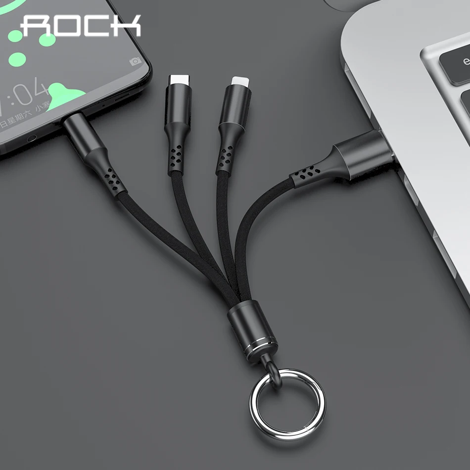 ROCK 3 в 1 USB кабель для iPhone samsung Android мобильный телефон Micro usb type C Мульти Брелок Портативный кабель синхронизации данных