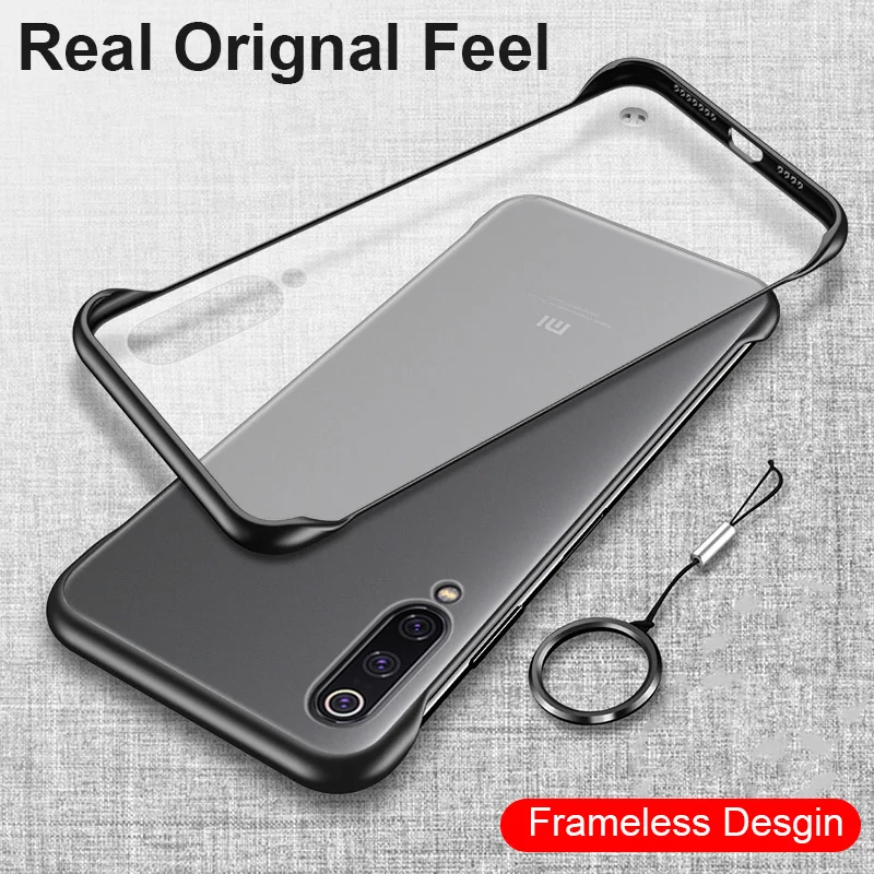 

Ultra-thin Frameless Phone Case on For Xiaomi Mi 9 9T Pro CC9 8 Mi9 SE Redmi Note 7 8 Pro 7A redmi K20 Pro Case Translucent Matte Hard PC Back Cover With finger ring Lanyard