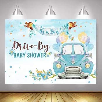 

Drive-by Baby Shower Photography Backdrop for Photo Shoot Newborn Boy 1st Birthday Party Background Wave Blue Car Parade Honk