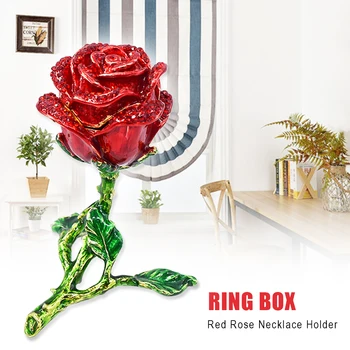 

Bedroom Earrings Table Decoration Romantic Ring Box Free Standing Packaging Case Tin Alloy Red Rose Valentine's Day Engagement