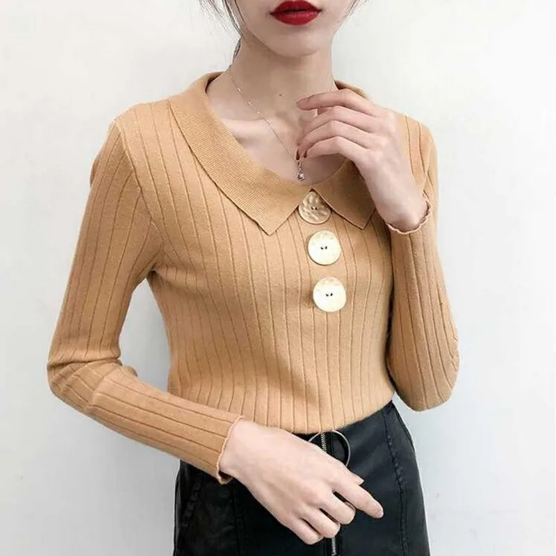 Women Autumn Winter Fashion Casual Solid Sweater Long Sleeve Button V-neck chic Sweaters Female Slim Knit Top Pullovers Women Autumn Winter Fashion Casual Solid Sweater Long Sleeve Button V-neck chic Sweaters Female Slim Knit Top Pullovers