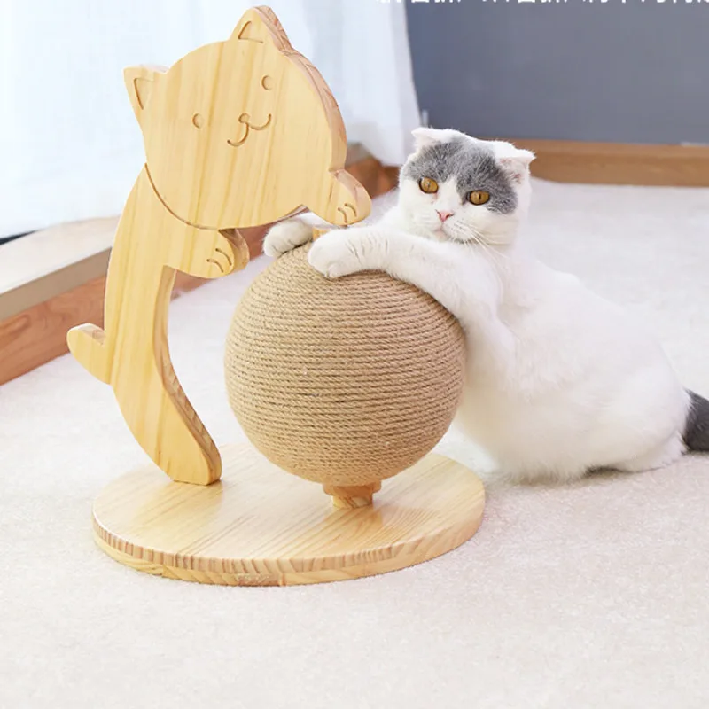 Вращающийся шар игрушки для кошек деревянная Когтеточка лазание дерево рамка