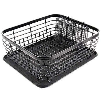 

Kitchen Dish Drainer Drying Rack with Drip Tray and Storage Basket Kitchen Sink Organizer Shelf Sink Drying Rack Black