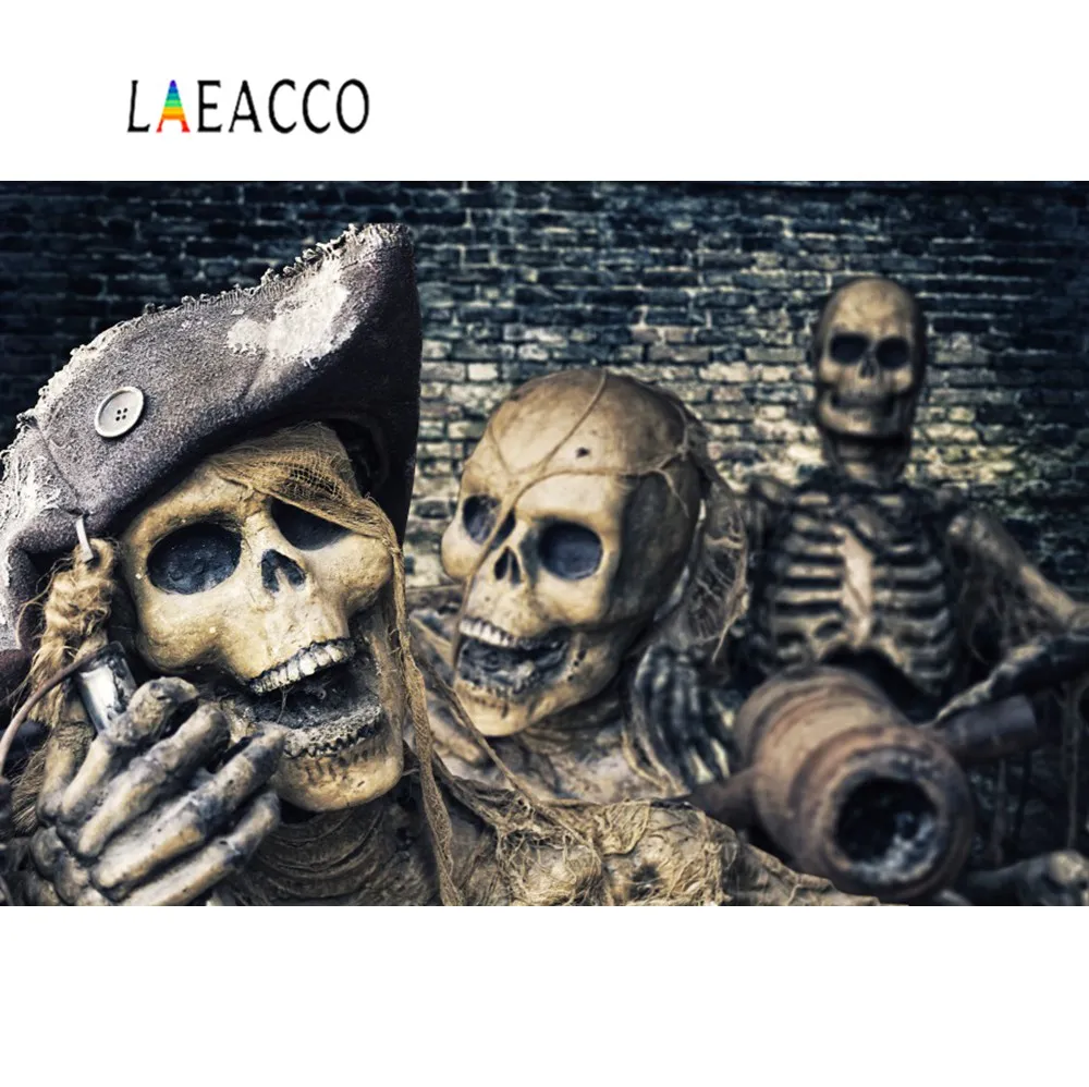 Laeacco пиратский фон Скелетон Череп шляпа сокровище кирпичная стена детский