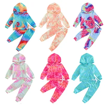

Girls Boys Tie Dye Printed Clothes Sets Long Sleeve Pullover Hoodies Hooded Tops Pants Autumn Spring Fall Outfits Boy Clothing