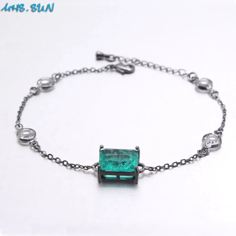 MHS.SUN Luxury Gold/Silver/Black Color Chain Bracelets Charm Green AAA Zircon Jewelry Women Bracelet Bangles For Girls Birthday