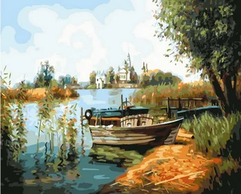 

Frameless diy paintings by numbers paint by number for home decor oil picture painting 5065cm river and boat