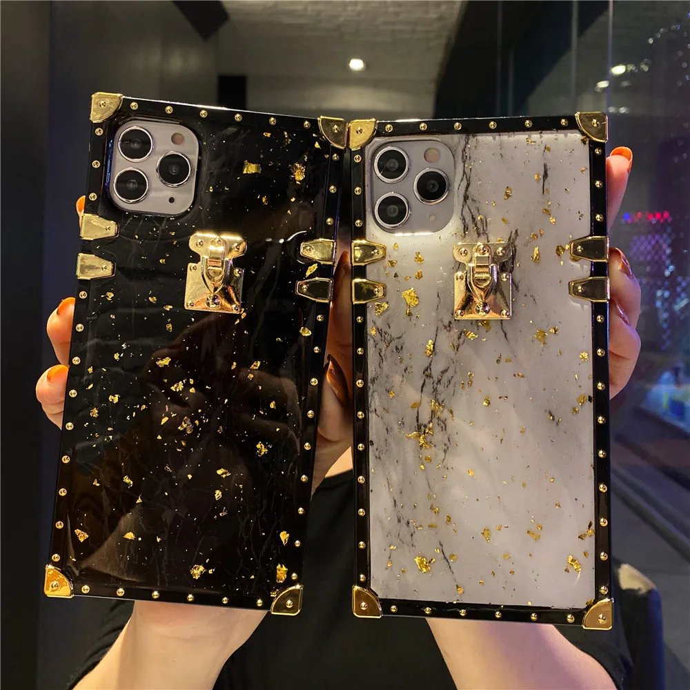 Luxury Square Marble Texture Soft Phone Case For iPhone 12Pro Max 11 XS XR 6 7 8 Plus Gold Foil Granite Stone Pattern Cover | Мобильные