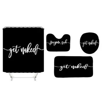 

4PCS/Set Funny Quotes Shower Curtain Floral Bath Curtain Waterproof Polyester 57BB