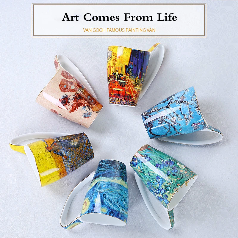 

Bone China Van Gogh Famous Paintings Art Mugs Large Capacity Sower Sunflowers Coffee Cafe Home Office Literature Ceramics Cup