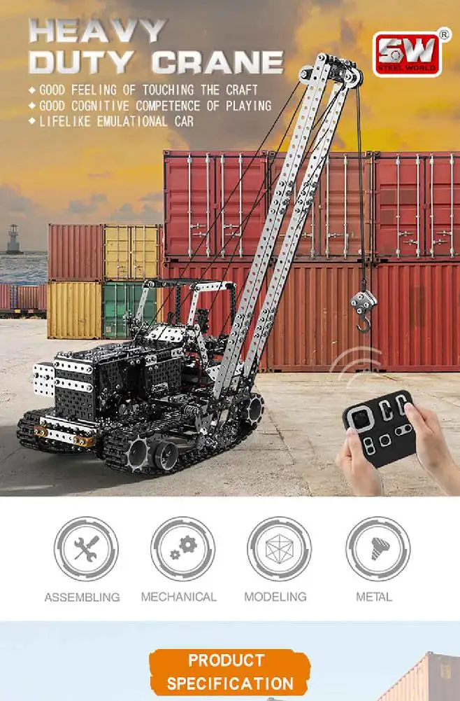 RCtown 2,4G 10CH Радиоуправляемый кран для детей DIY из нержавеющей стали, сборное транспортное средство, металлическая радиоуправляемая модель автомобиля, сборные игрушки для детей